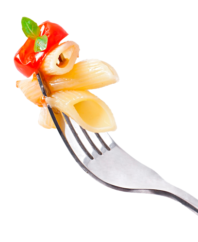 tenedor con pasta y tomate cherry